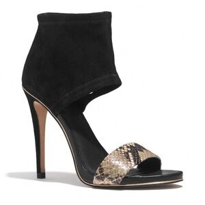 Coach Black and Tan Stiletto Heels with Snakeskin Detail